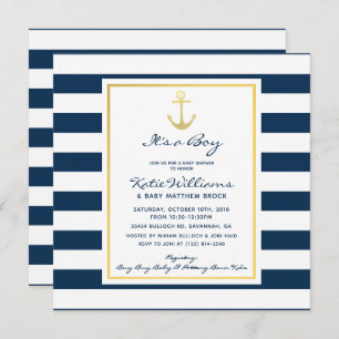 Elegante Nautical Navy und Gold Anchor Baby Shower Einladung