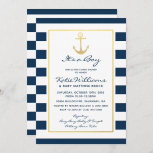 Elegante Nautical Navy und Gold Boy Baby Shower Einladung