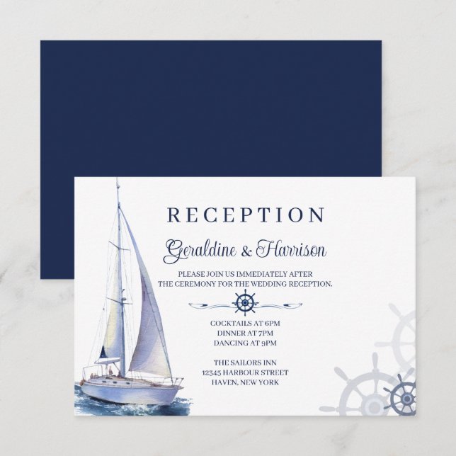 Elegante Nautical Sailing Hochzeitskarten Einladung (Vorne/Hinten)
