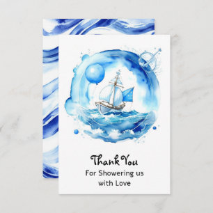 Elegante Nautical Watercolor Boy Baby Shower Dankeskarte