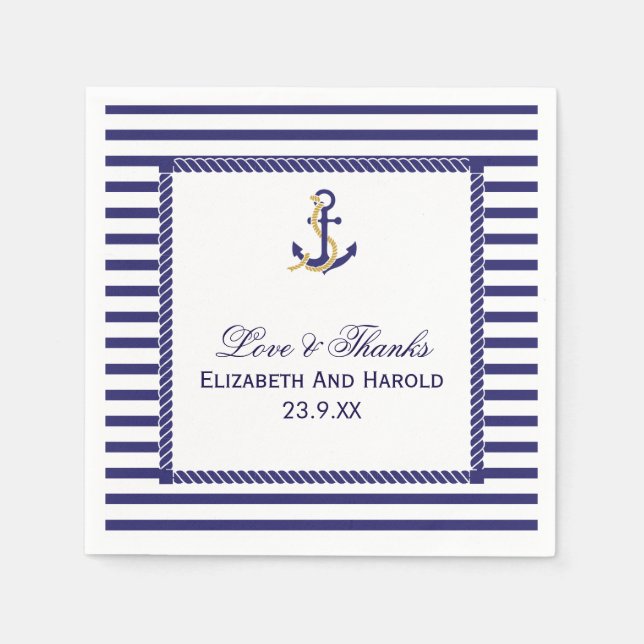 Elegante Nautical Wedding Navy Streifen Serviette (Vorderseite)