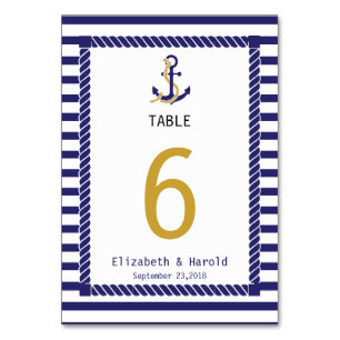 Elegante Nautical Wedding Navy Streifen Tischnummer