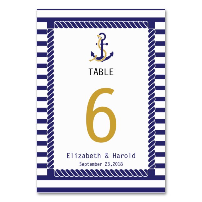 Elegante Nautical Wedding Navy Streifen Tischnummer (Rückseite)