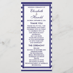 Elegante Nautical Wedding Navy Stripes Programmkar Programm