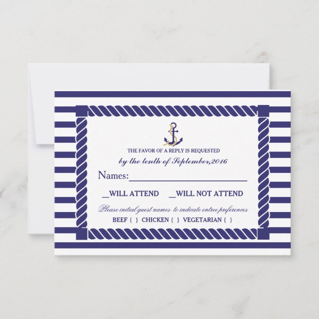 Elegante Nautical Wedding RSVP Card (Vorderseite)