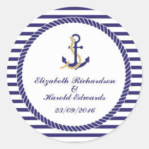 Elegante Nautical Wedding Runder Aufkleber