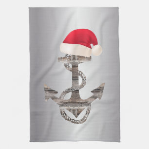 elegante nautische ANCHOR + WEIHNACHTSMANNMÜTZE    Geschirrtuch