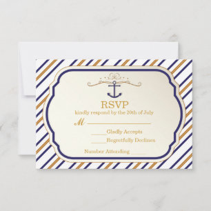 Elegante nautische Anker Gold Blau Weiß RSVP Karte