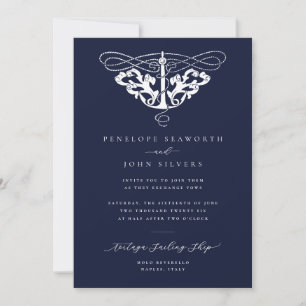 Elegante nautische Anker-Hochzeit in Marineblau Einladung