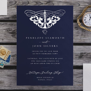 Elegante nautische Anker-Hochzeit in Marineblau Einladung