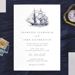 Elegante nautische Boot-Illustration Hochzeit Einladung