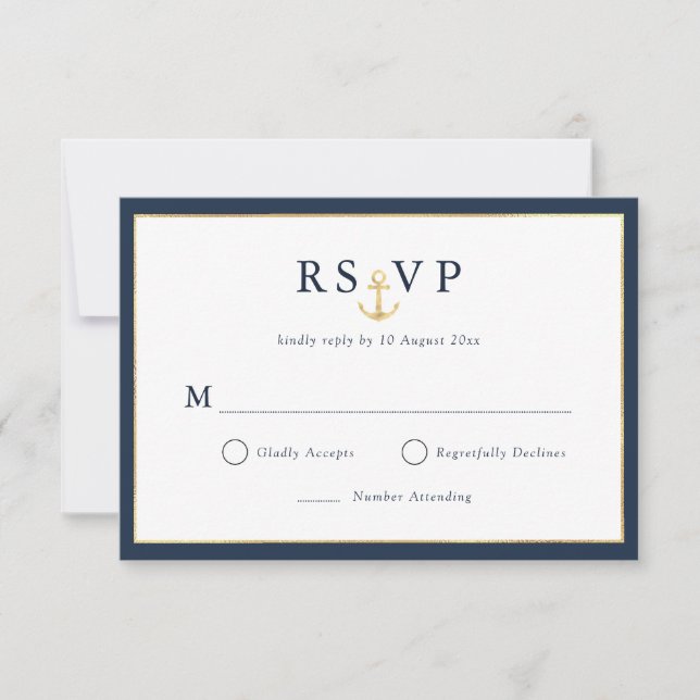 Elegante nautische Goldmedaillenkarte RSVP (Vorderseite)