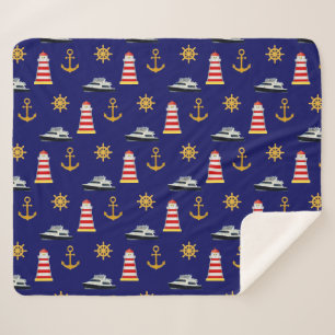 Elegante nautische Icons auf Navy Blau Sherpadecke