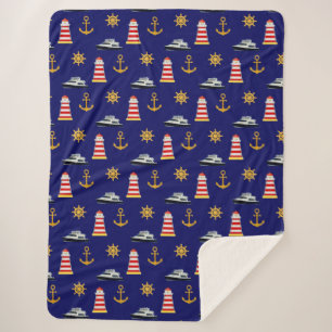Elegante nautische Icons auf Navyblauem Sherpa-Dec Sherpadecke