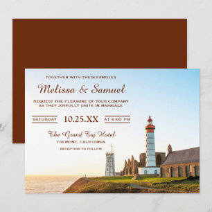 Elegante nautische Leuchtturm-Hochzeitseinladung Einladung