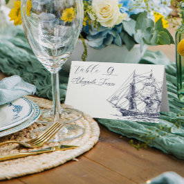 Elegante nautische Schiff-Illustration Hochzeit Platzkarte