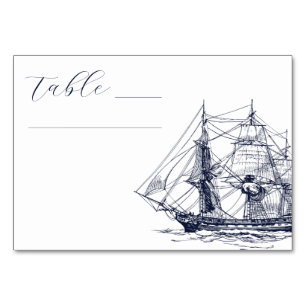 Elegante nautische Schiff-Illustration Hochzeit Tischnummer