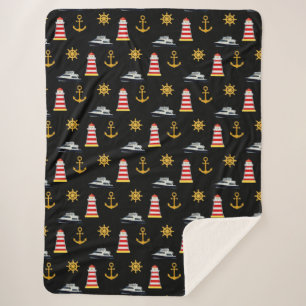 Elegante, nautische Symbole auf schwarz Sherpadecke