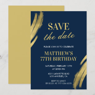 Elegante Navy 77. Geburtstag Save-the-Date Einladung