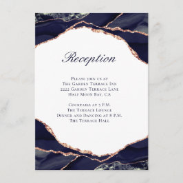 Elegante Navy Agate Rose Gold Wedding Empfang Begleitkarte