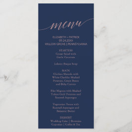 Elegante Navy and Rose Calligraphy Dinner Menu Car Menükarte