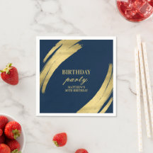 Elegante Navy Birthday Party Gold Foil Paper Plate
