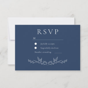 Elegante Navy-Blatt-Linienkunst-Hochzeit RSVP Karte