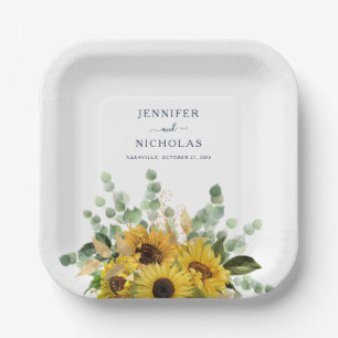 Elegante Navy-Blau Blumen-Sonnenblumen-Hochzeit Pappteller