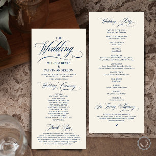 Elegante Navy-Blau-Elfenbein-Schrift Hochzeitszere Programm