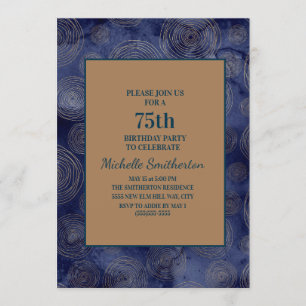 Elegante Navy Blau Gold 75. Geburtstag Einladung