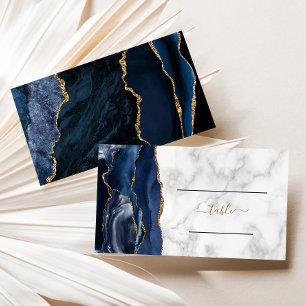 Elegante Navy-Blau-Gold-Achat-Marmor-Hochzeit Visitenkarte