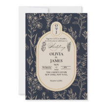 Elegante Navy-Blau-Gold-Botanische-Hochzeitseinlad