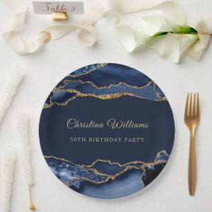 Elegante Navy Blau & Gold Geburtstagsfeier Dekorat Pappteller