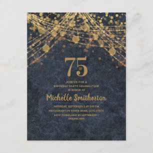 Elegante Navy-Blau-Gold-Lichterkette 75. Einladung