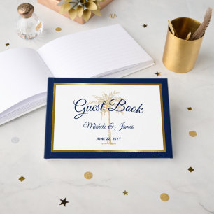 Elegante Navy-Blau-Gold-Palmen-Tropen-Hochzeit Gästebuch