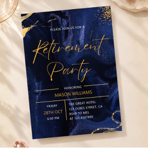 Elegante Navy-Blau-Gold-Ruhestandsfeier Einladung