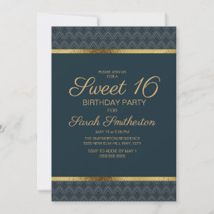 Elegante Navy-Blau-Gold-Sweet-16-Geburtstagsfeier Einladung