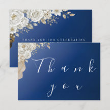 Elegante Navy Blau Gold Weiße Rose Hochzeits-Danke
