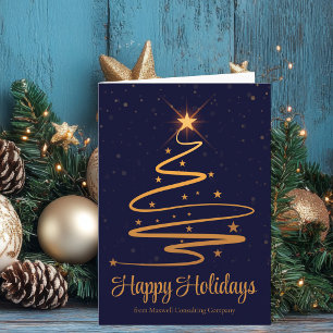 Elegante Navy Blau Goldener Weihnachtsbaum Feiertagskarte