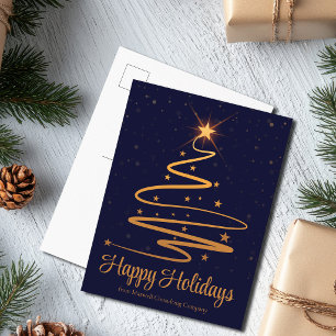 Elegante Navy Blau Goldener Weihnachtsbaum Feiertagspostkarte
