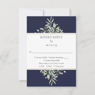 Elegante Navy-Blau-Grün-Hochzeits-RSVP-Karte RSVP Karte
