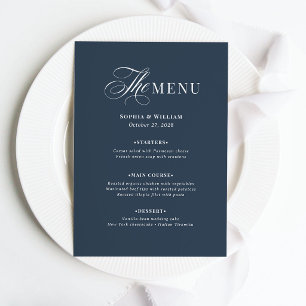 Elegante Navy Blau Hochzeit   Klassischer Luxus  Menükarte