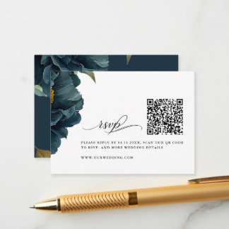 Elegante Navy-Blau-Hochzeits-RSVP mit QR-Code Begleitkarte