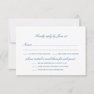 Elegante Navy-Blau-Hochzeitsmenü-Optionen RSVP Karte
