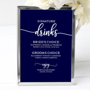 Elegante Navy-Blau-Hochzeitssignatur-Drinks-Schild Poster