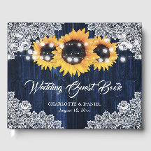 Elegante Navy-Blau-Holz-Spitzen-Sonnenblumen-Hochz