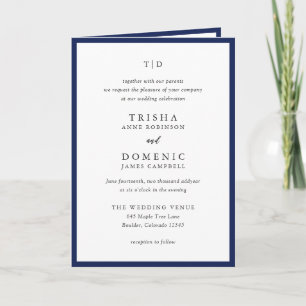Elegante Navy-Blau-Monogramm Moderne Hochzeit Einladung