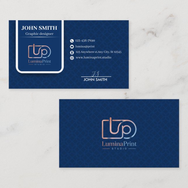 Elegante Navy-Blau Professionelles Studio-Eigenes- Visitenkarte (Vorne/Hinten)
