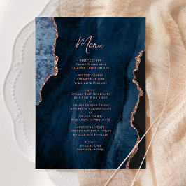 Elegante Navy-Blau-Roségold-Achat-Hochzeitsmenü Menükarte
