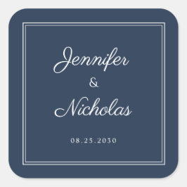 Elegante Navy Blau Schrift Hochzeit Quadratischer Aufkleber